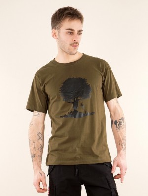 Toonzshop Castor Tree Printed Short Sleeve T-shirt Miesten T-Paita Vaaleanvihreä | 1572AHOEU