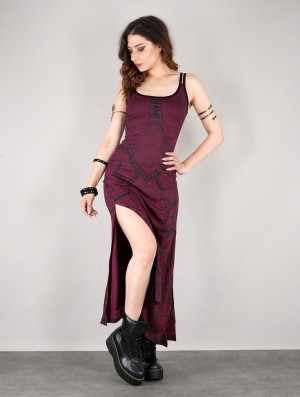 Toonzshop Electra Africa Printed Long Split Strappy Dress Naisten Mekko Wine | 3751MGCJO