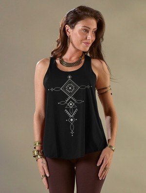 Toonzshop Luunja Printed Tank Top Naisten Hihaton Paita Mustat Hopea | 0861DAINL