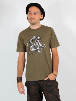 Toonzshop Octopus K7 Printed Short Sleeve T-shirt Miesten T-Paita Vaaleanvihreä | 6038IGYKU