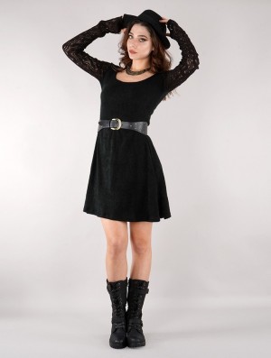 Toonzshop Oroshï Crochet Sleeve Sweater Dress Naisten Mekko Mustat | 6957QSBTV