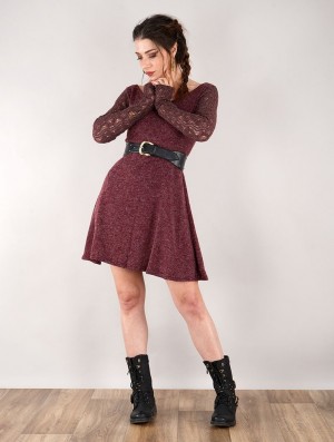 Toonzshop Oroshï Crochet Sleeve Sweater Dress Naisten Mekko Wine | 9036SFQNG