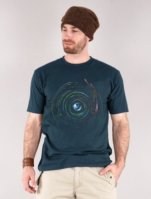 Toonzshop Planet Record Printed Short Sleeve T-shirt Miesten T-Paita Tummansininen | 1329ZWYXF
