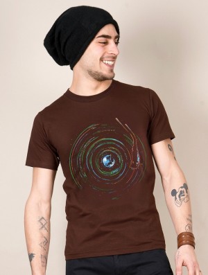 Toonzshop Planet Record Printed Short Sleeve T-shirt Miesten T-Paita Ruskea | 0124BEYSH