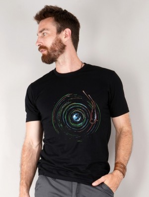 Toonzshop Planet Record Printed Short Sleeve T-shirt Miesten T-Paita Mustat | 3507ZXSGQ