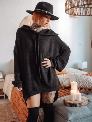 Toonzshop Rashmi Oversized Long Hooded Jumper Naisten Villapaita Mustat | 5426KRVNU