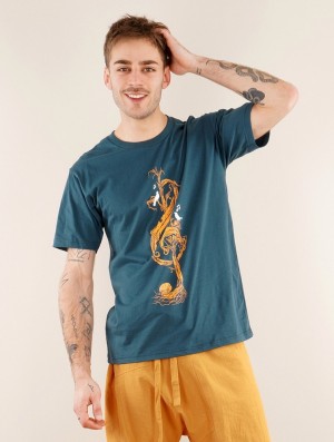 Toonzshop Vegetal Treble Clef Printed Short Sleeve T-shirt Miesten T-Paita Tummansininen | 2901GDHMC